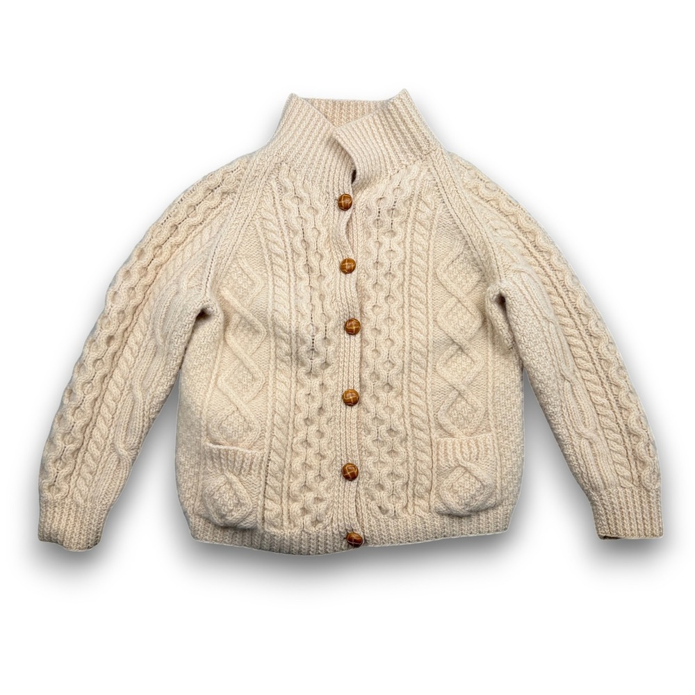Cream Cable Knit Button-Front Cardigan Sweater